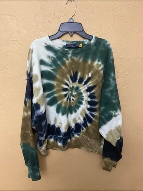 Polo by Ralph Lauren Spiral Tie-Dye Crewneck in Green, Navy, Olive, White
